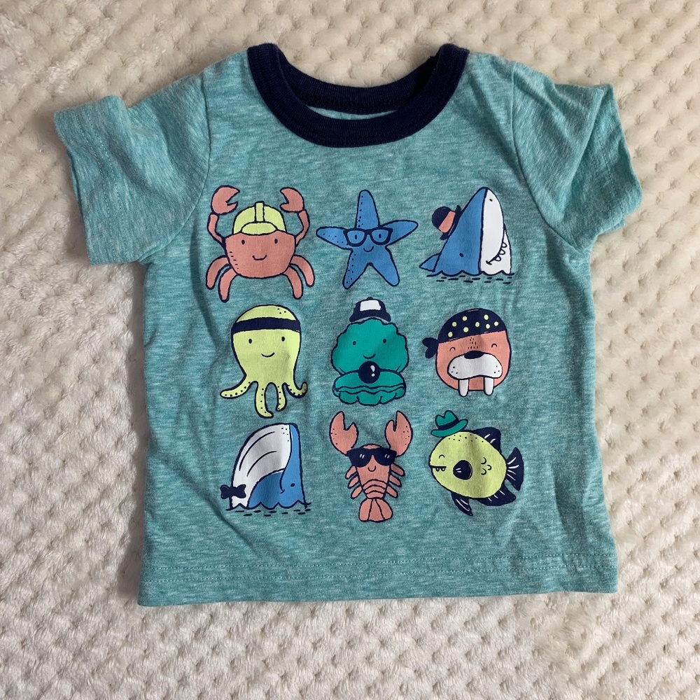 Children’s Light Teal Short-Sleeve Top with Ocean Character Print